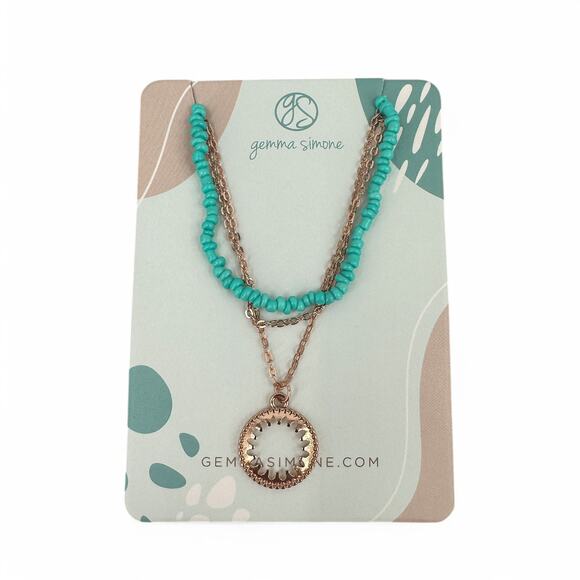 Gemma Simone Circulus Necklace Layered Aqua Beads Goldtone Sun Charm - Picture 4 of 4